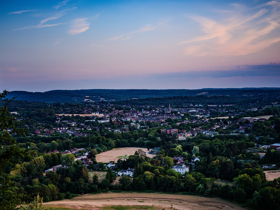City skyline at dusk